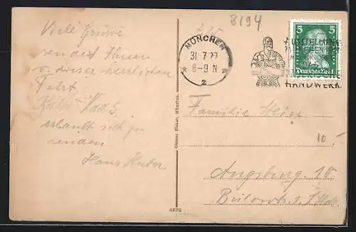 AK Ambach / Starnberger See, Totalansicht mit Männern in Ruderbooten