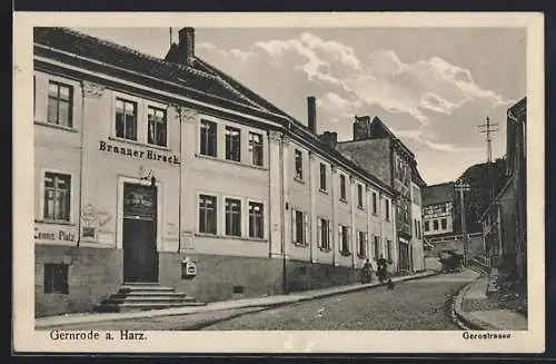 AK Gernrode / Harz, Gerostrasse mit Gasthof Brauner Hirsch
