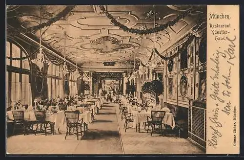 AK München, Restaurant Künstler-Haus, Innenansicht