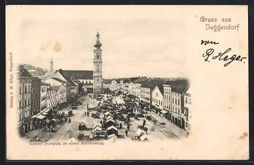 AK Deggendorf, Unterer Stadtplatz an einem Schrannentag