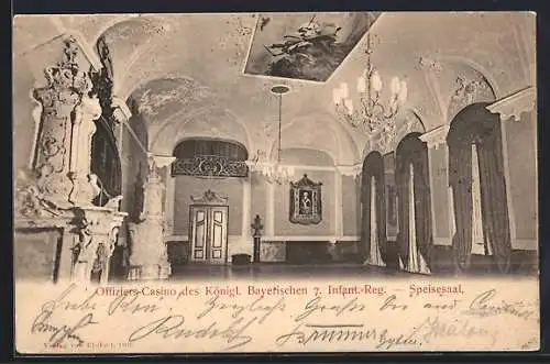 AK Bayreuth, Offiziers-Casino des Königl. Bayerischen 7. Infant.-Reg., Speisesaal, Innenansicht