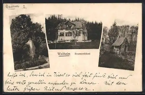 AK Weilheim / Oberbayern, Pension Brunnenhäusl, Ruine, Wassermühle