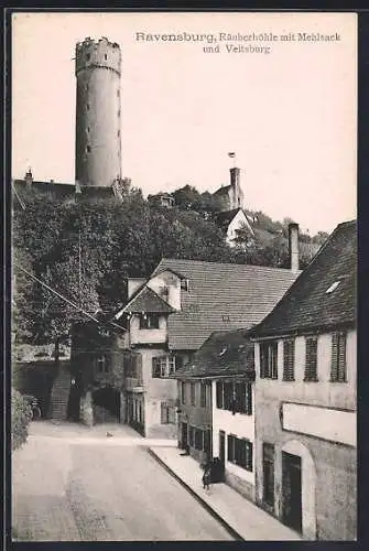 AK Ravensburg, Räuberhöhle mit Mehlsack und Veitsburg