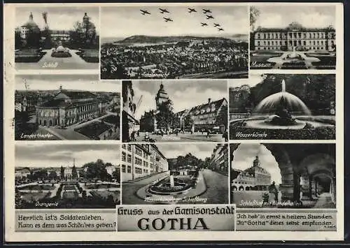 AK Gotha, Museum, Schloss, Landestheater, Rathaus
