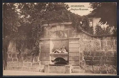 AK Oehringen, Neptun-Brunnen in der Mauer