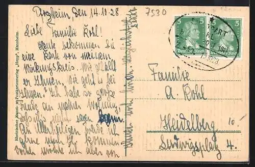 AK Pforzheim, Osterfeldschulhaus mit Strasse und Schülergruppe