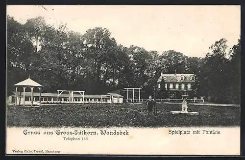 AK Hamburg-Wandsbek, Gasthaus Gross-Jüthorn, Spielplatz mit Fontäne