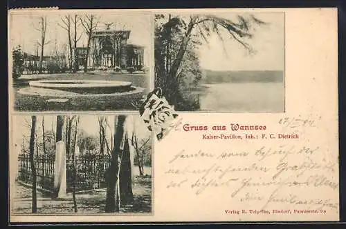 AK Berlin-Wannsee, Seeblick und Gasthof Kaiser-Pavillon, Inh. F. C. Dietrich