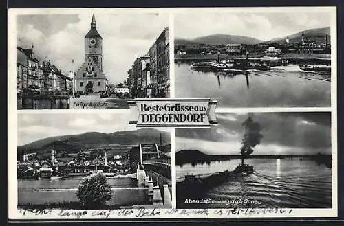 AK Deggendorf, Luitpoldplatz, Abenstimmung an der Donau