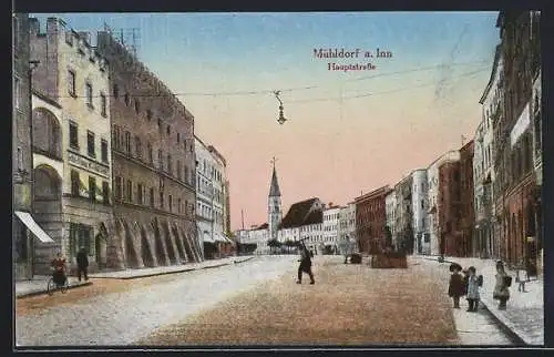 AK Mühldorf a. Inn, Hauptstrasse mit Kirche