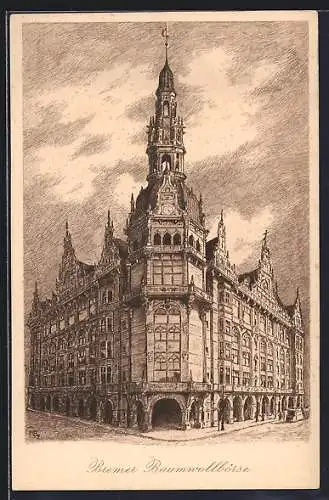 Künstler-AK Bremen, Baumwollbörse, Frontalansicht