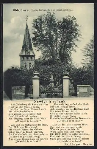 AK Oldenburg / O., Gertrudenkapelle und Kirchhofslinde mit Gedicht