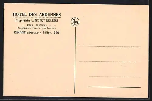 AK Dinant s. Meuse, Hotel des Ardennes L. Notet-Delens