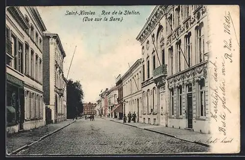 AK Saint-Nicolas, Rue de la Station, Vue sur la Gare, Strassenpartie