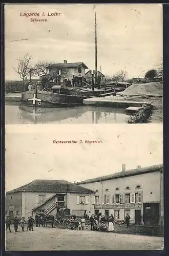 AK Lagarde i. Lothr., Restauration J. Elmerich, Schleuse