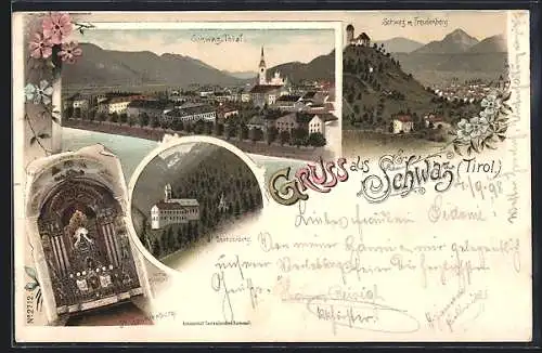 Lithographie Schwaz, St. Georgenberg, Totalansicht