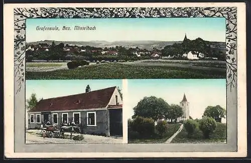 AK Gleiszellen-Gleishorbach, Fuhrwerk vor dem Gasthof, Blick zur Kirche