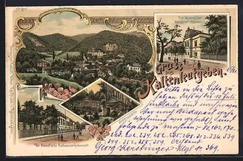 Lithographie Kaltenleutgeben, Prof. Winternitz`sche Kaltwasser-Heilanstalt, Dr. Emmel`sche Kaltwasserheilanstalt