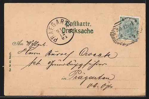 Lithographie Poysdorf, Dreifaltigkeitsplatz, Gesamtansicht mit Kirche