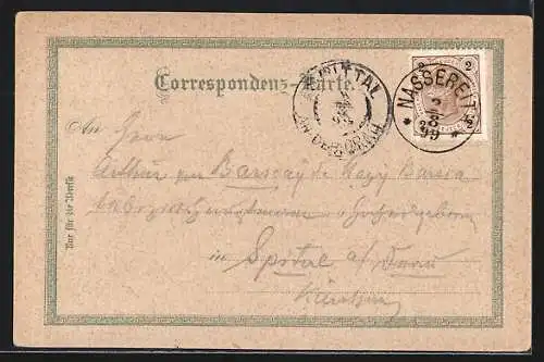 Lithographie Nassereith /Tirol, Gasthof z. Post v. C. Sterzinger, Speisesaal u. Schankgarten, Nassereither See