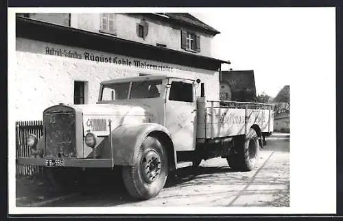 Foto-AK Lastkraftwagen der Postbrauerei vor dem Haus v. Malermeister August Kohle