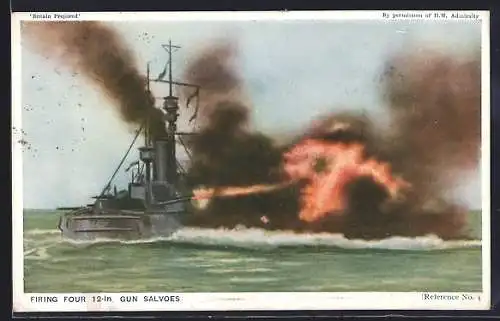 AK Ship firing four 12-in. Gun Salvoes, Kriegsschiff feuert Salven