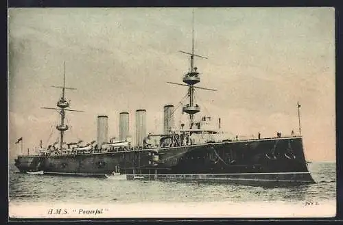AK Kriegsschiff H. M. S. Powerful in Fahrt