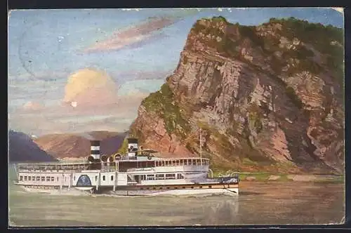 Künstler-AK Dampfer der Köln-Düsseldorfer Rheindampergesellschaft passiert die Loreley