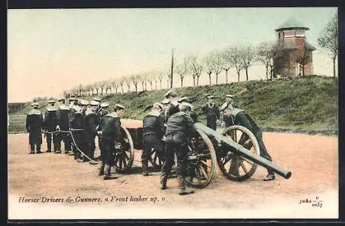 AK Horses Drivers & Gunners, Front limber up, Matrosen in Uniform mit Geschütz