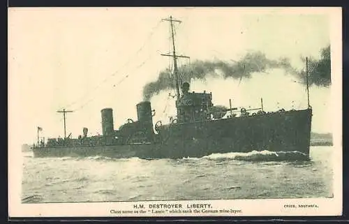 AK Britischer Zerstörer HMS Liberty in See stechend, Kriegsschiff