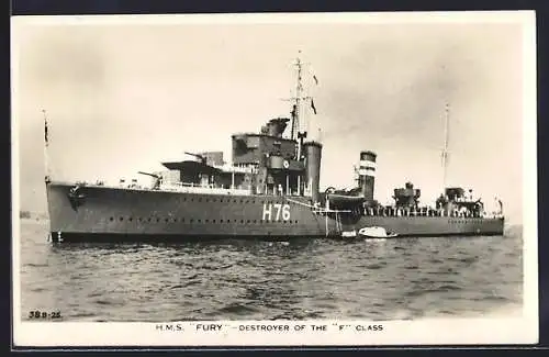 AK H.M.S. Fury, Destroyer of the F Class, Kriegsschiff