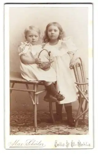 Fotografie Max Schüler, Zella St. Bl. Mehlis, Strasse Zella-Mehlis, Zwei Kinder in feiner Garderobe