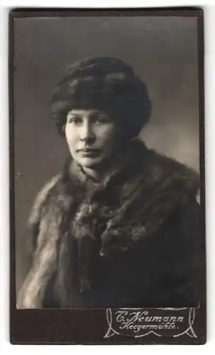 Fotografie C. Neumann, Hegermühle, Porträt einer Dame in Pelz