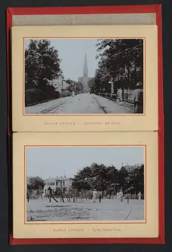 12 Fotografien Karl Ernst, Ahlbeck, Kaiserstrasse, Lawn Tennis Platz, Kaiser-Wilhelm-Brücke, Strandleben, Landungsbrücke