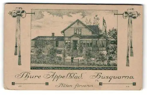 Fotografie Thure Appelblad, Husqvarna, Ansicht Husqvarna / Huskvarna, Blick auf das Ateliershaus mit Vorgarten