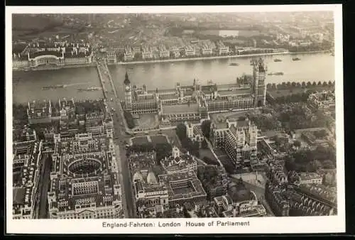 Fotografie England-Fahrt, Blick auf London vom Zeppelin aus, House of Parliament