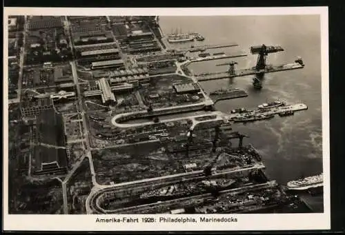 Fotografie Ansicht Philadelphia, Blick auf die Marinedocks vom Zeppelin aus, Amerika Fahrt 1928