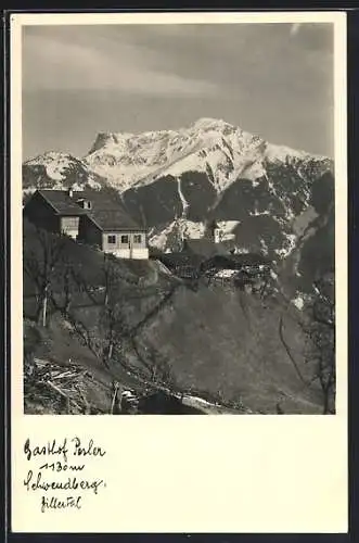 AK Hippach /Zillertal, Schwendberg, Gasthof Perler mit Bergpanorama