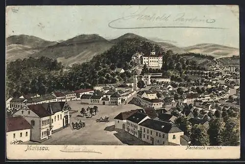 Künstler-AK Maissau, Teilansicht mit Strassenpartie