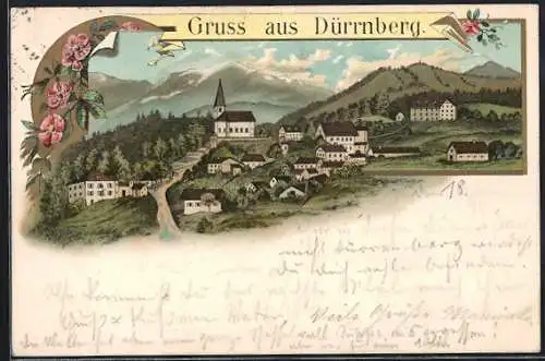 Lithographie Dürrnberg, Fernsicht der Ortschaft