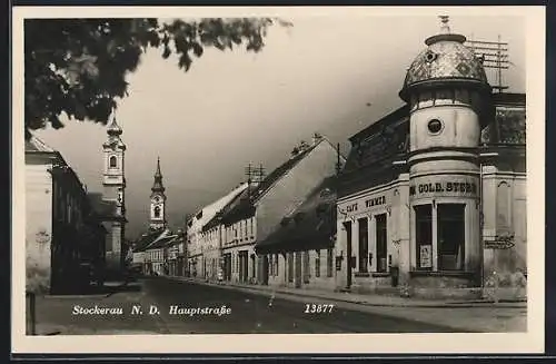AK Stockerau, Hauptstrasse mit Cafe Wimmer