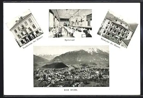 AK Bad Ischl, Hotel Franz Karl Vorder- und Rückseite, Speisesaal, Panorama