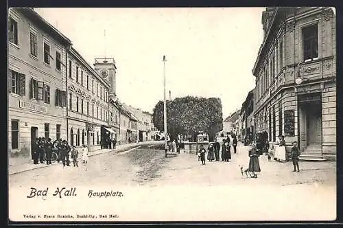 AK Bad Hall, Hauptplatz mit Gasthof und Fleischerei M. Mitter