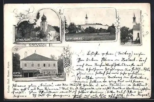AK Schlägl, Gasthaus Stifts-Taverne, Stift, St. Wolfgang Kirche