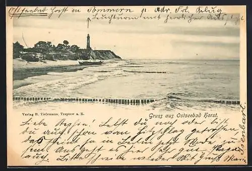 AK Horst-Seebad, Strand, Steilküste u. Leuchtturm vom Wasser aus