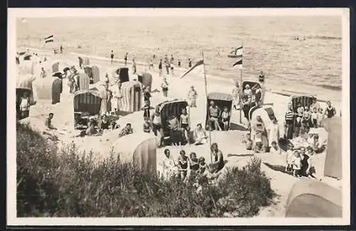 Foto-AK Rewahl, Strandpartie mit Urlaubern in Strandkörben, 1929