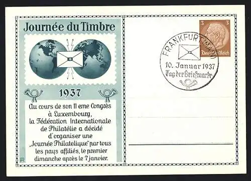 AK Journée du Timbre 1937, 11eme Congrès à Luxembourg Fédération International de Philatélie, Ganzsache