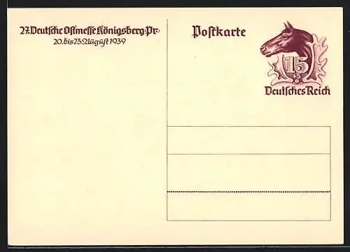 AK Königsberg, 27. Deutsche Ostmesse Königsberg 1939, Ganzsache