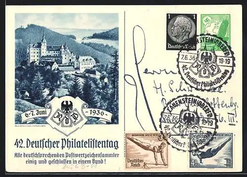 AK Lauenstein, 42. Deutscher Philatelistentag 1936, Schloss, Ganzsache