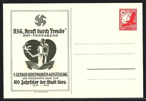 AK 1. Geraer Briefmarken-Ausstellung und 700 Jahre Stadt Gera 1937, , Ganzsache